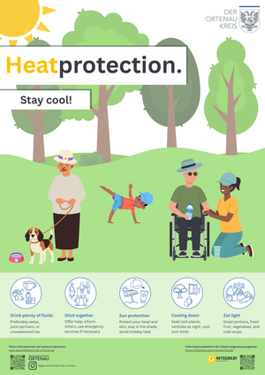 Plakat Hitzeschutz. Cool durch den Sommer!_Englisch