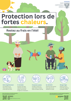 Plakat Hitzeschutz. Cool durch den Sommer!_Franz&ouml;sisch