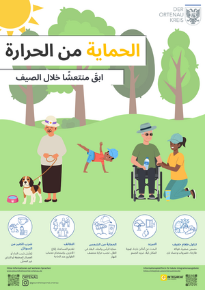 Plakat Hitzeschutz. Cool durch den Sommer!_Arabisch