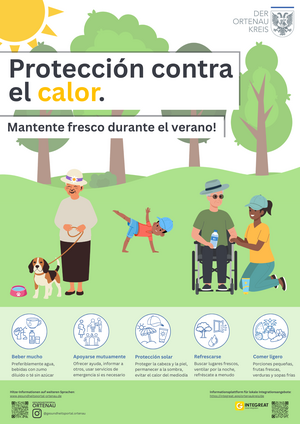 Plakat Hitzeschutz. Cool durch den Sommer!_Spanisch