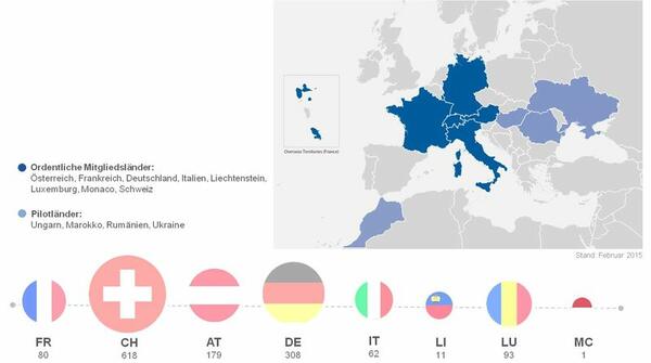 Karte der European Energy Award Mitgliedsstaaten Februar 2015