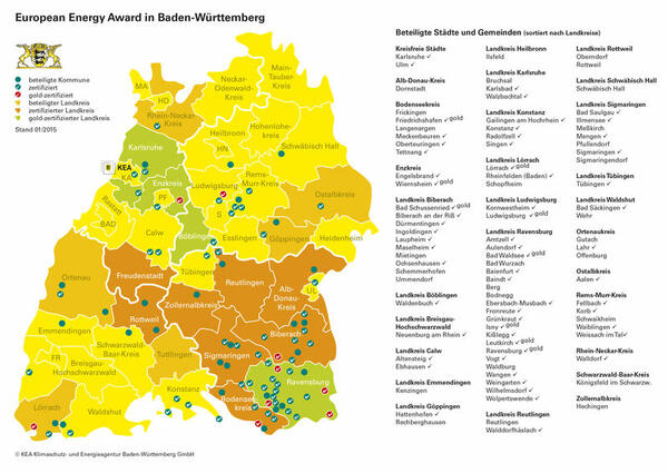 European Energy Award Mitgliedskreise Baden Württemberg Karte 2015