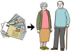 Ältere Menschen erhalten Geld zum Leben